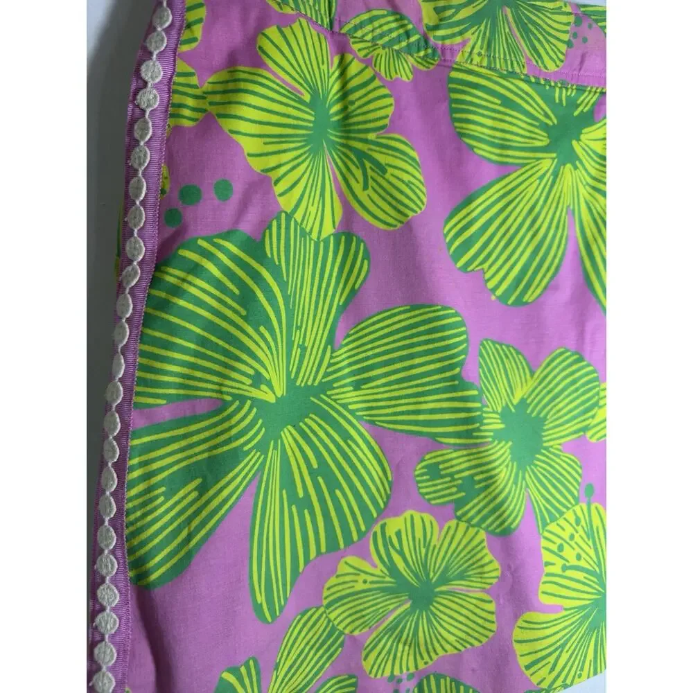 Lilly Pulitzer Skirt Womens 14 Pink Green Floral Mini Cotton Preppy Resort